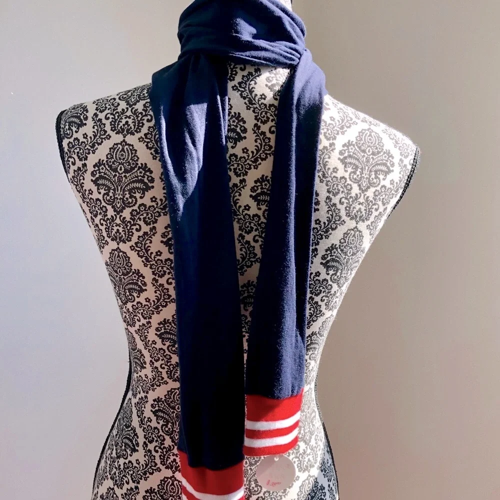Navy blue Jersey knit sleeve style scarf/belt Red ribbed cuff 65